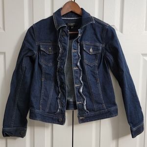 Talbots Brand Classic Blue Denim Jean Jacket - Ruffle Front Women's Petite Small